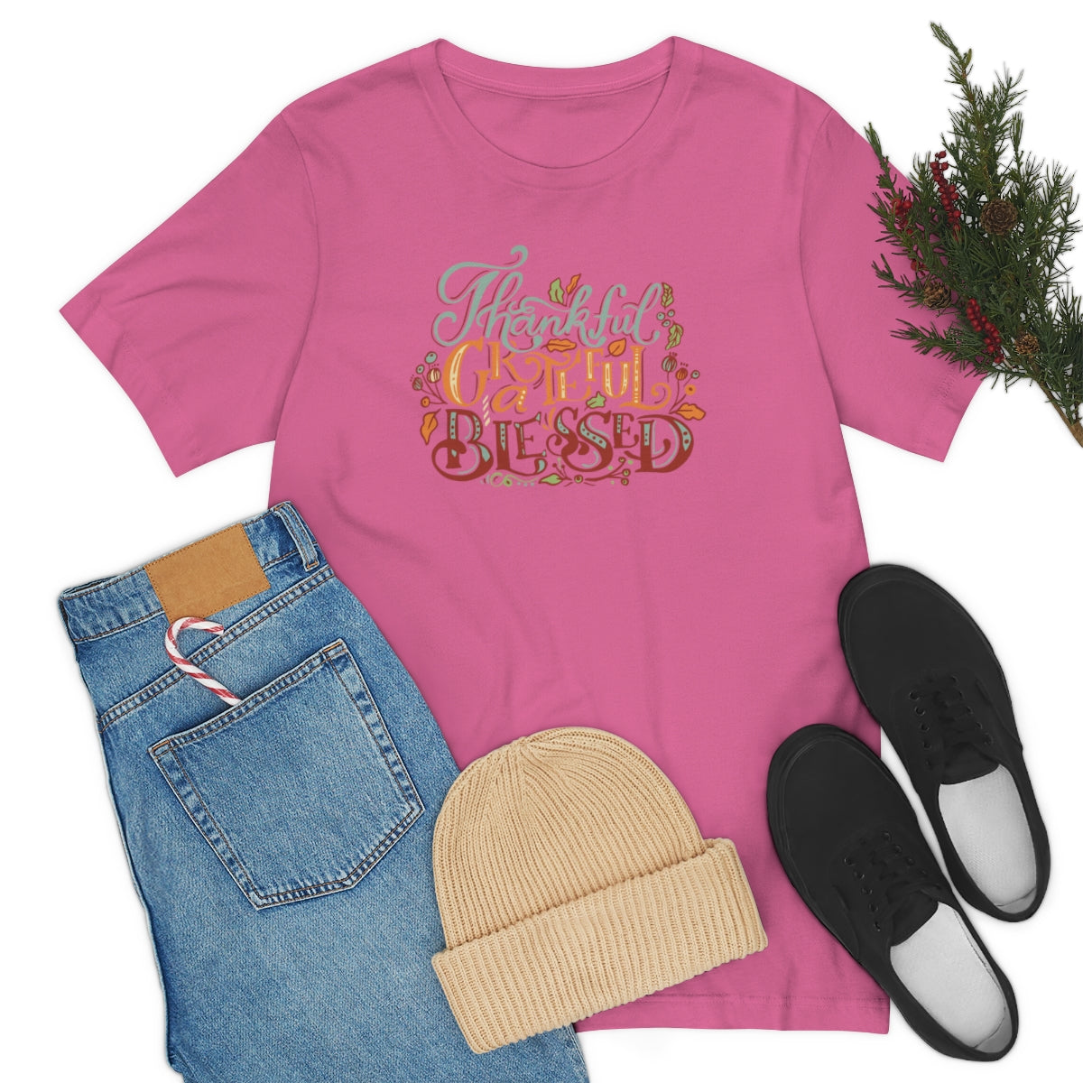 Thankful Grateful Blessed Unisex Jersey Short Sleeve Tee