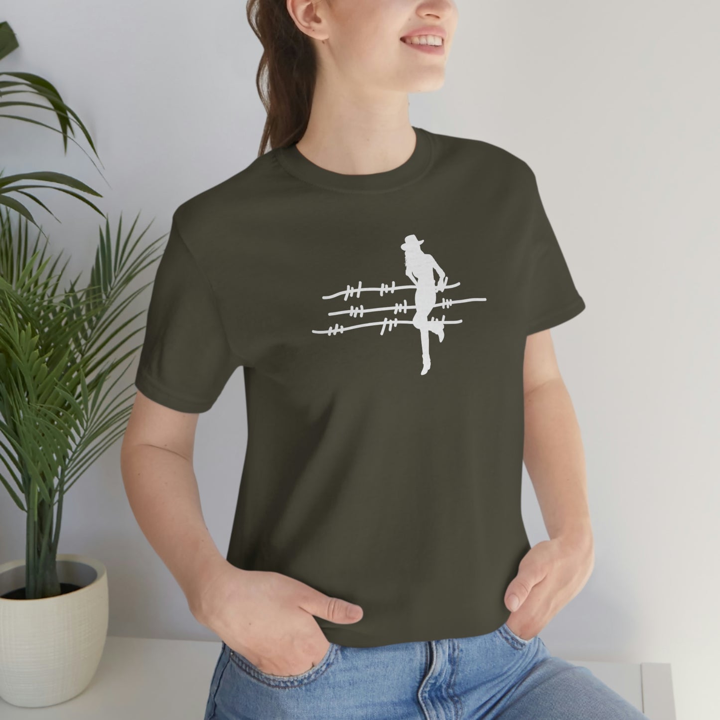 "On The Fence" (white image) Unisex Jersey Short Sleeve Tee