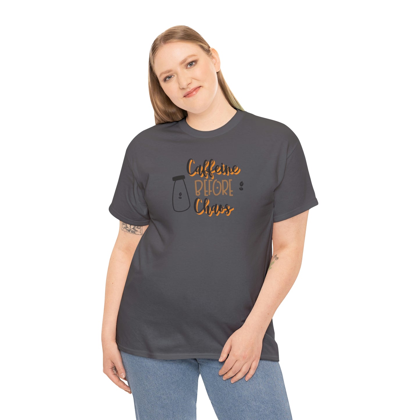 "Caffeine before Chaos" Unisex Heavy Cotton Tee