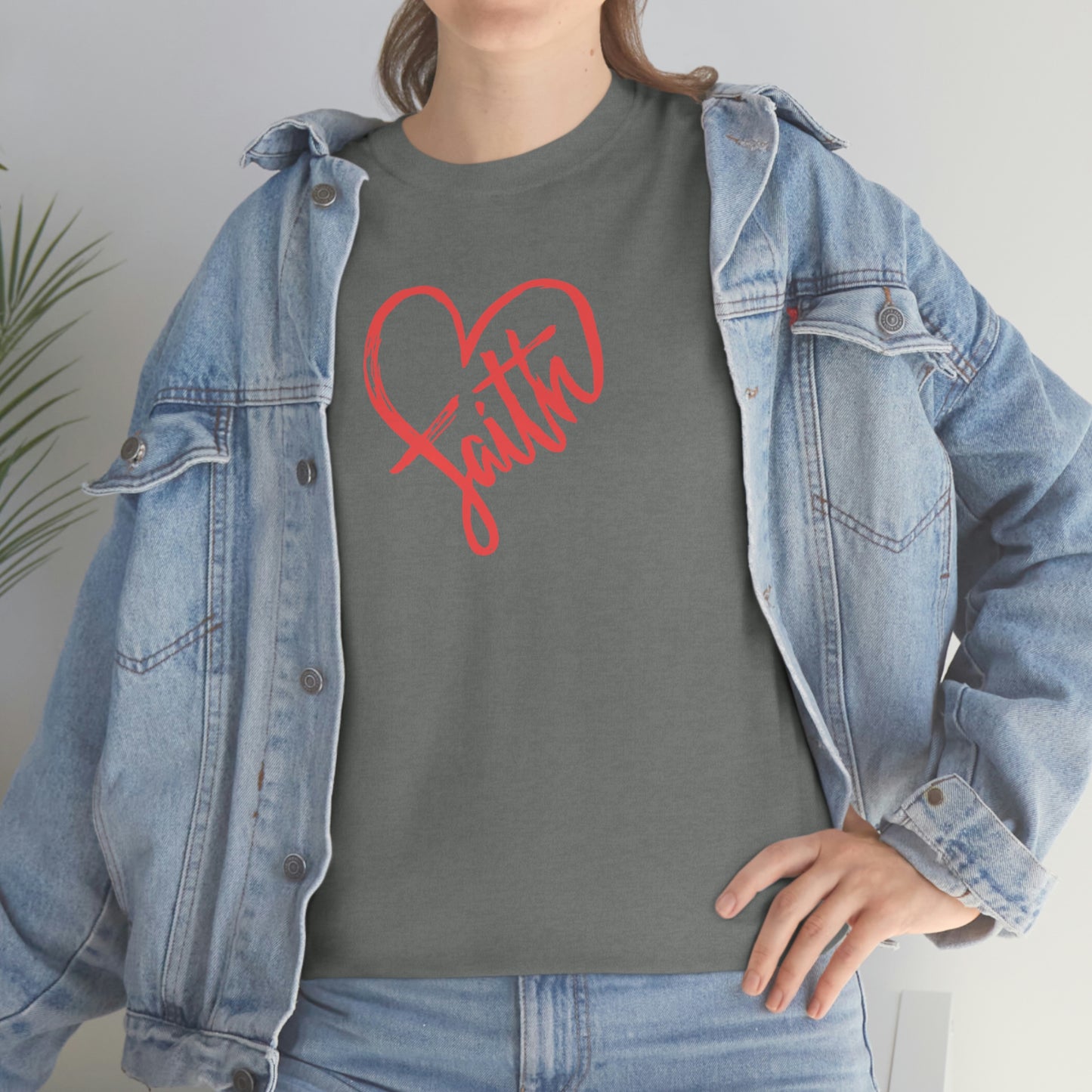"Red Faith Heart" Unisex Heavy Cotton Tee
