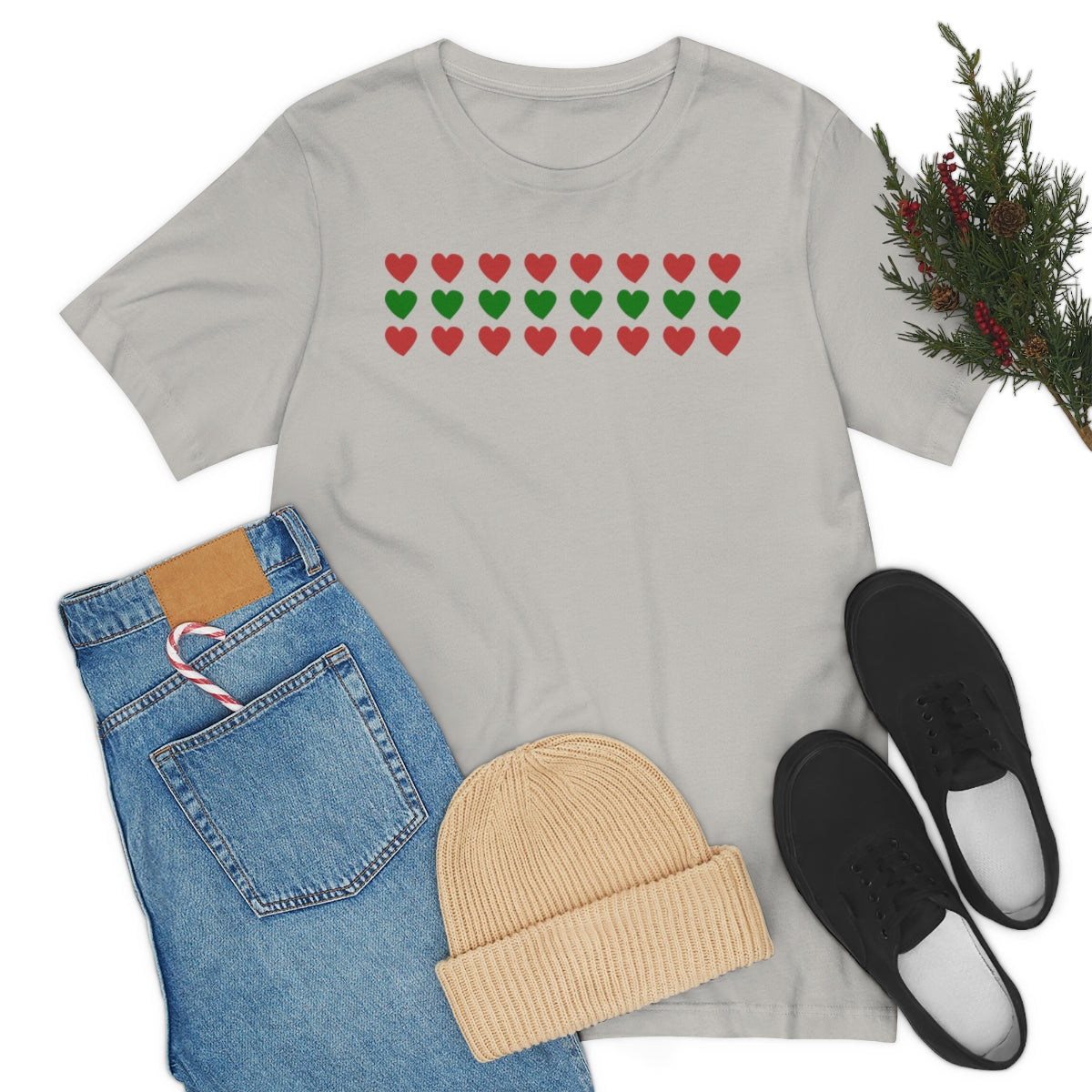 "Christmas Hearts" Unisex Jersey Short Sleeve Tee