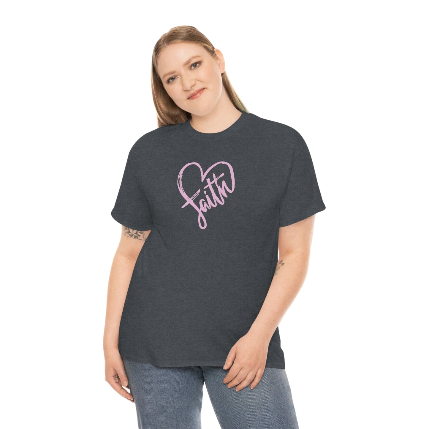 "Pink Faith Heart" Unisex Heavy Cotton Tee