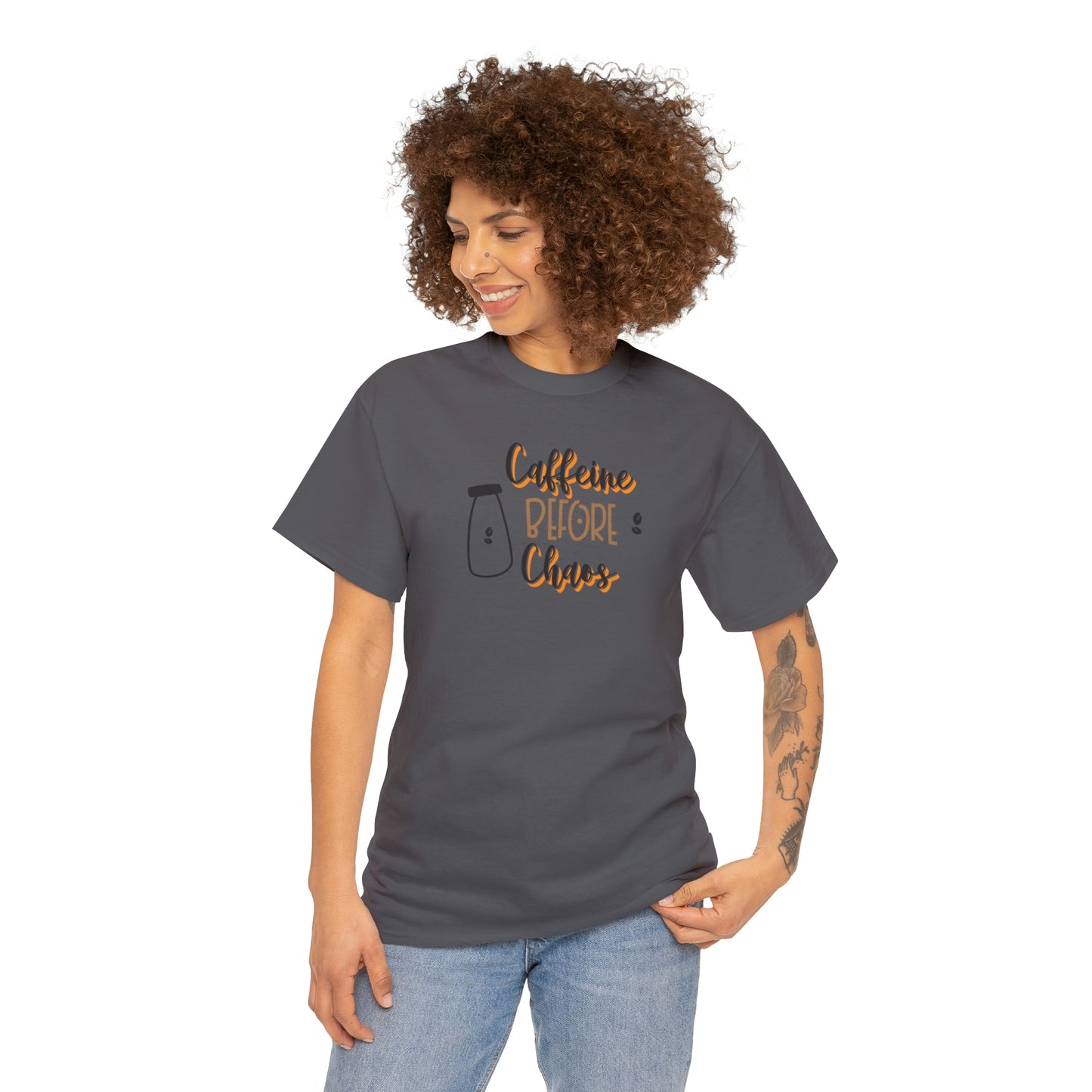 "Caffeine before Chaos" Unisex Heavy Cotton Tee