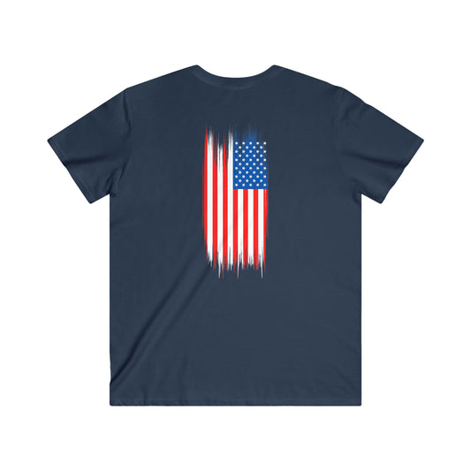 "American Flag" (front/back design) Men's Fitted V-Neck Short Sleeve Tee