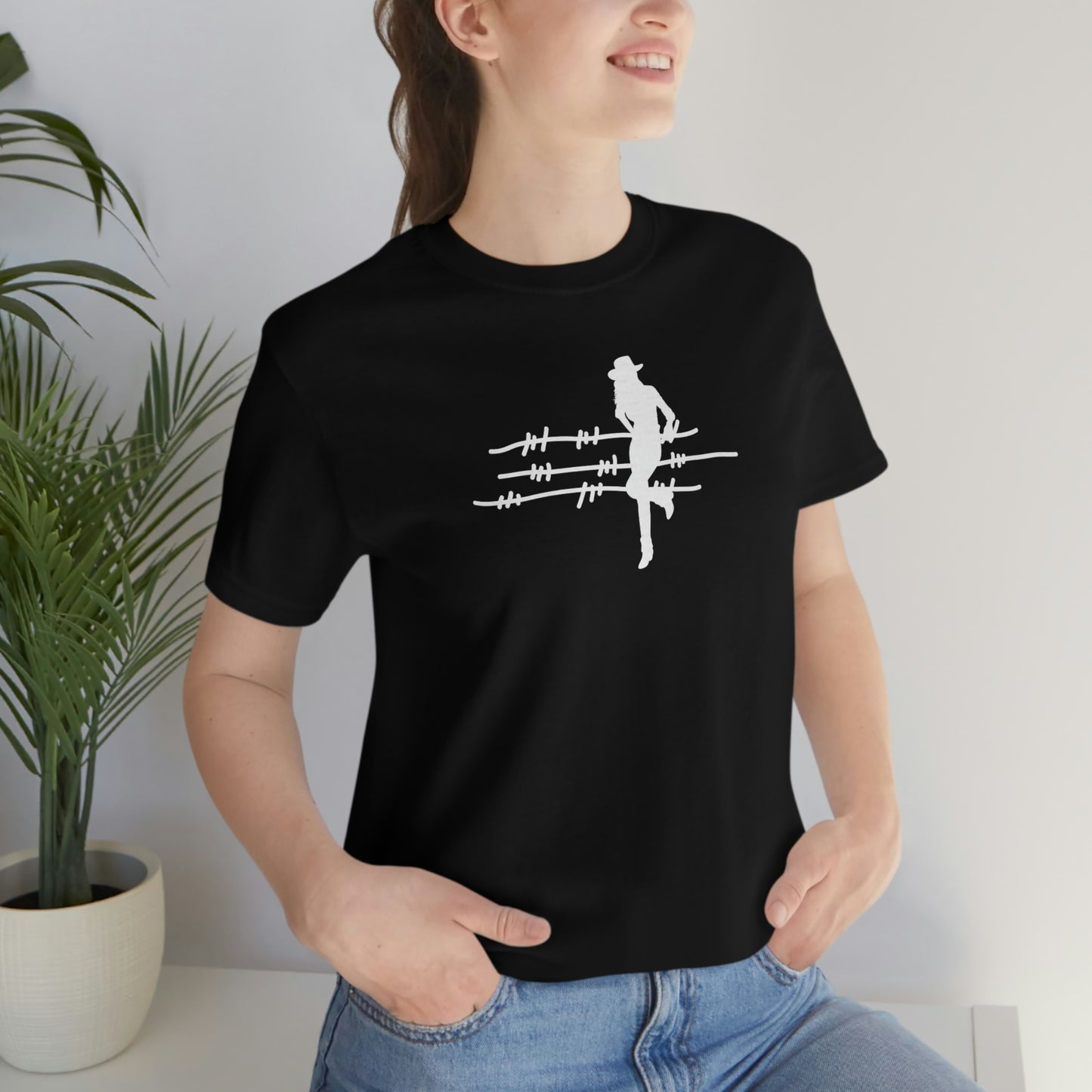 "On The Fence" (white image) Unisex Jersey Short Sleeve Tee