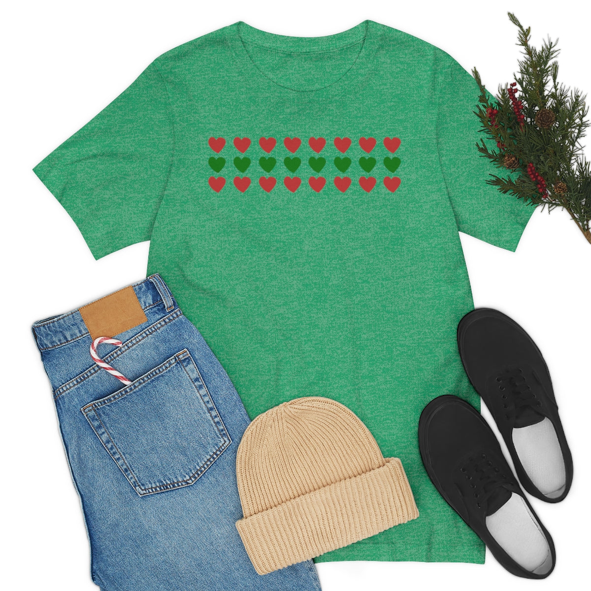 "Christmas Hearts" Unisex Jersey Short Sleeve Tee