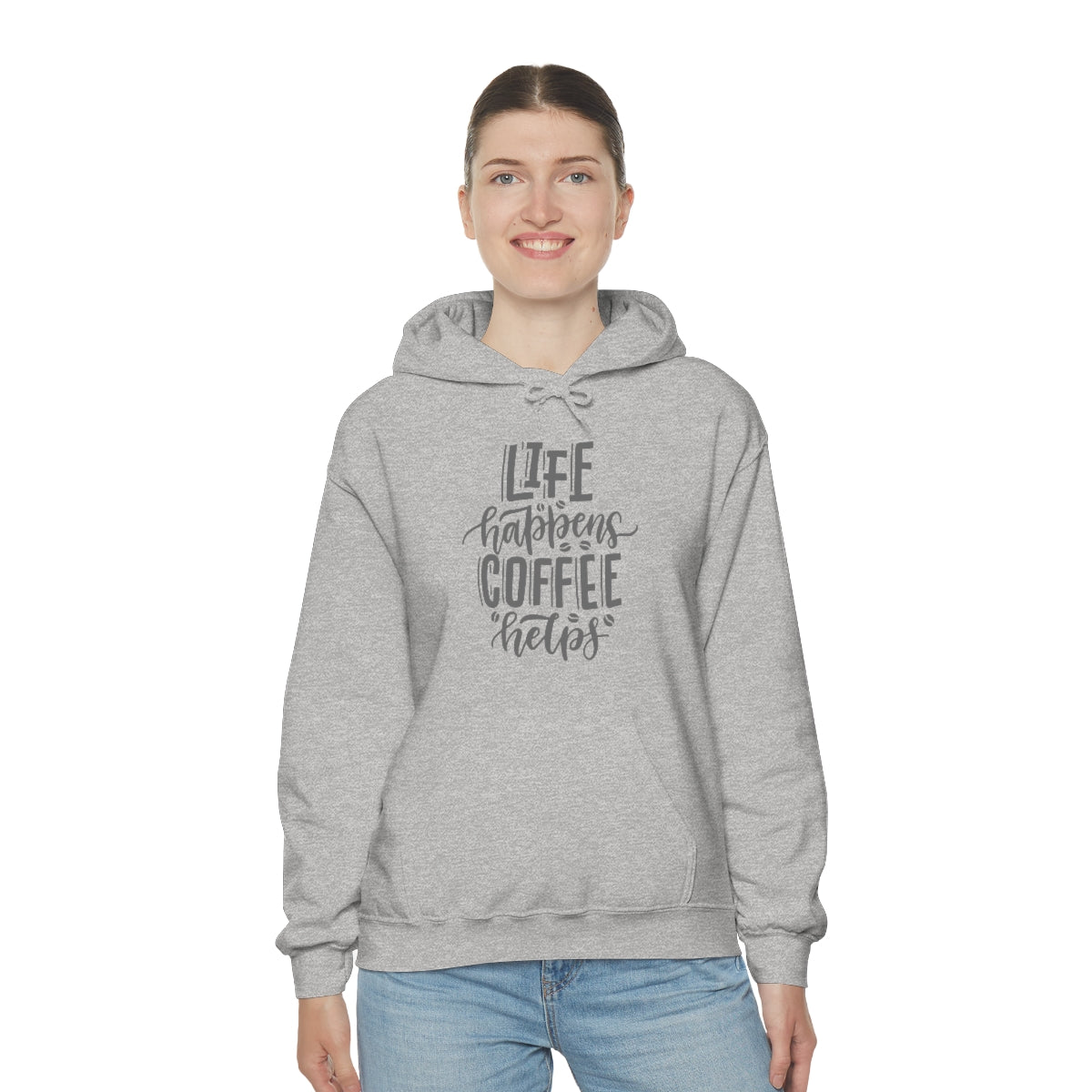 "Life Happens Coffee Helps" Unisex Heavy Blend™ Hooded Sweatshirt