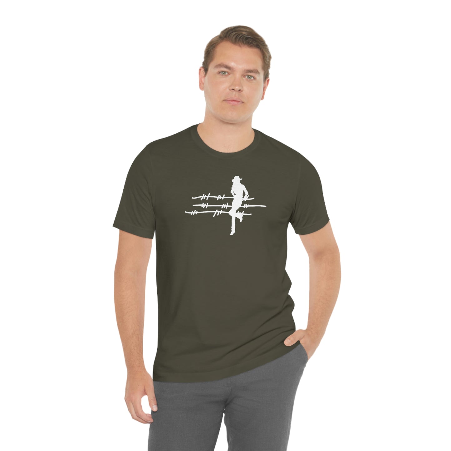 "On The Fence" (white image) Unisex Jersey Short Sleeve Tee