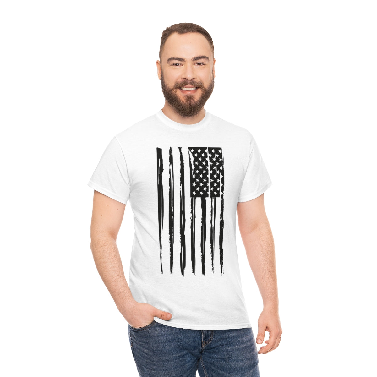 "Black Vertical Flag" Unisex Heavy Cotton Tee