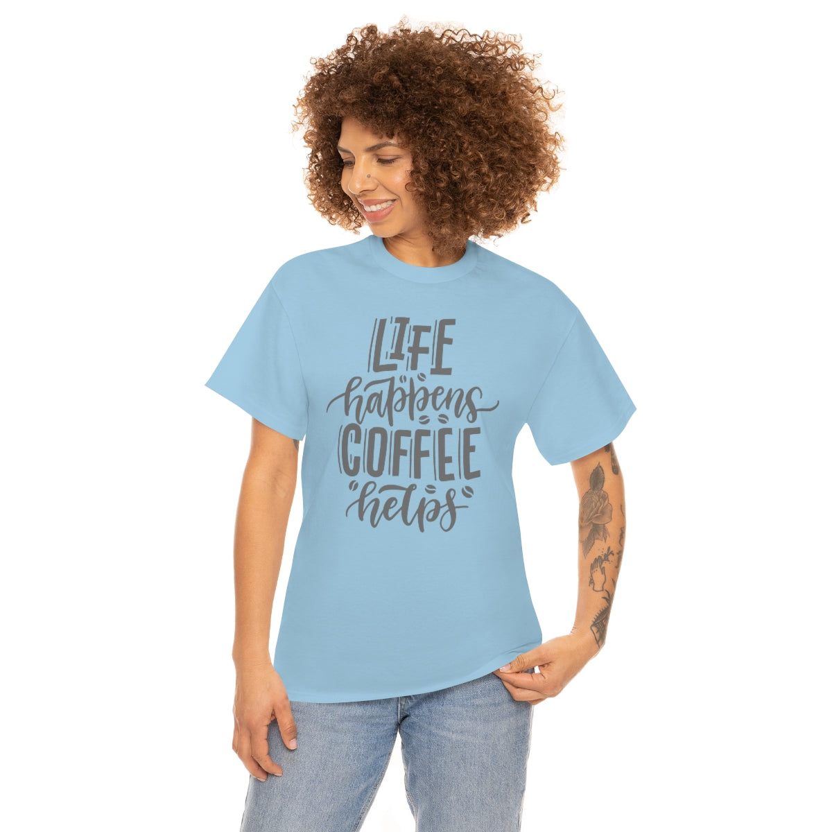 "Life Happens Coffee Helps" Unisex Heavy Cotton Tee
