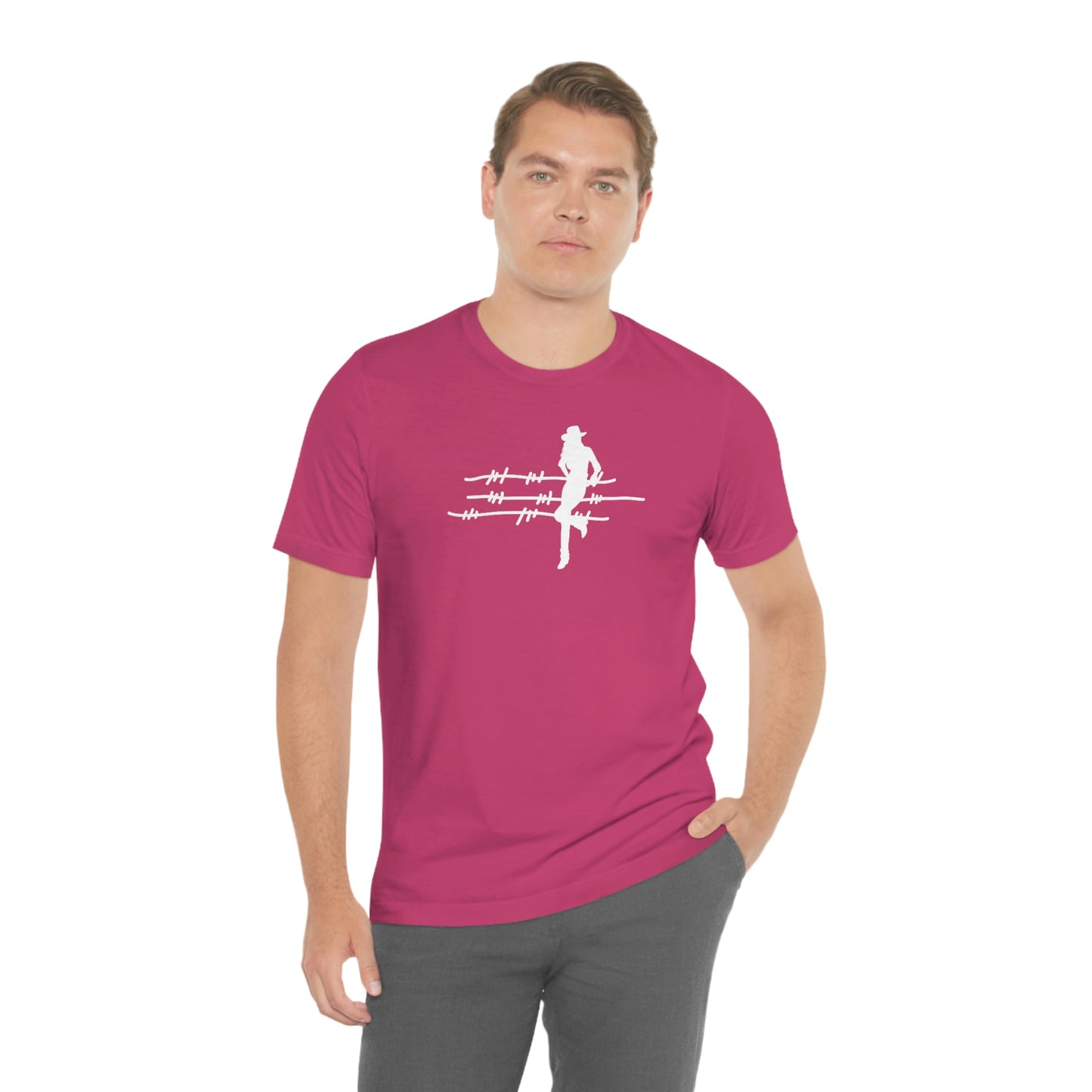 "On The Fence" (white image) Unisex Jersey Short Sleeve Tee