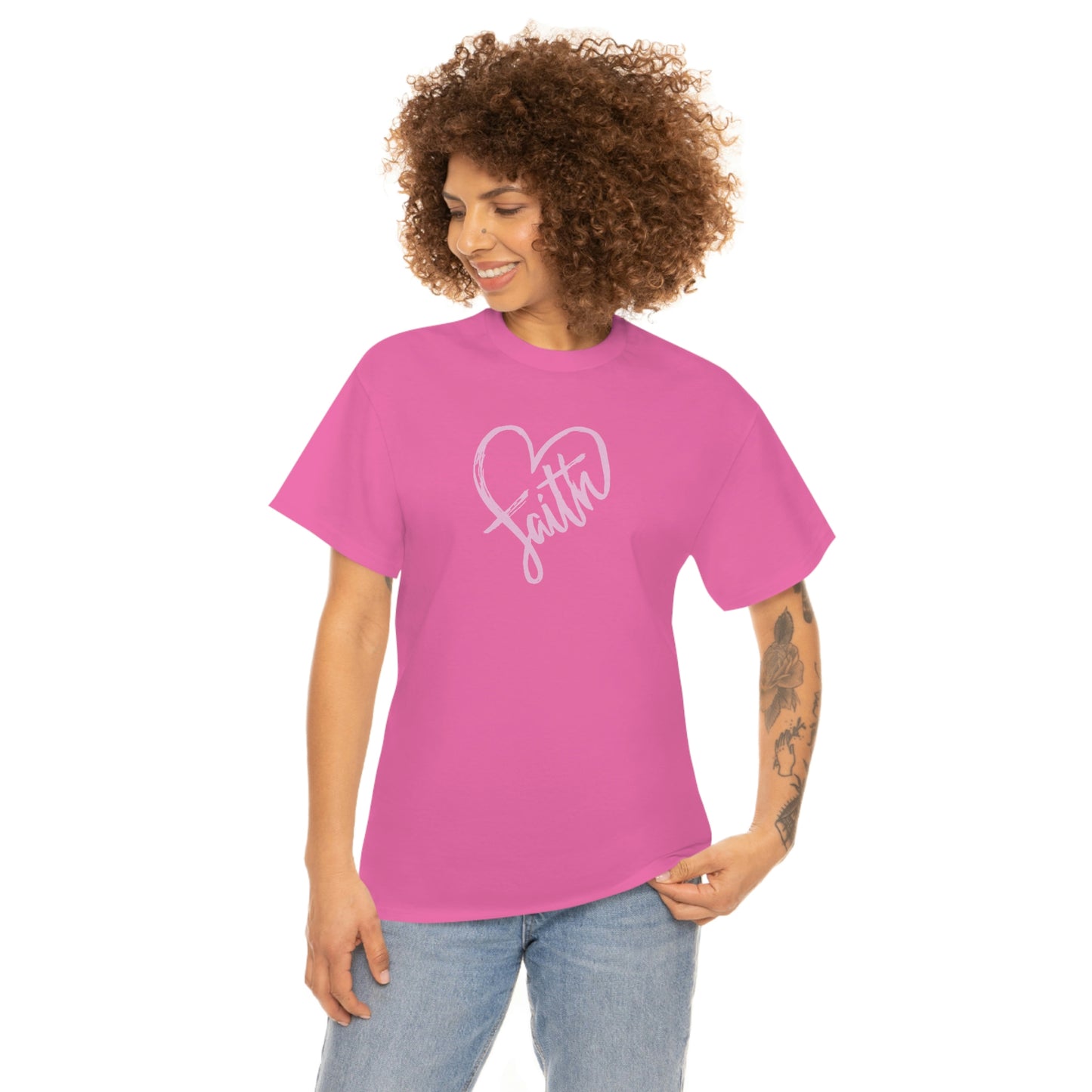 "Pink Faith Heart" Unisex Heavy Cotton Tee