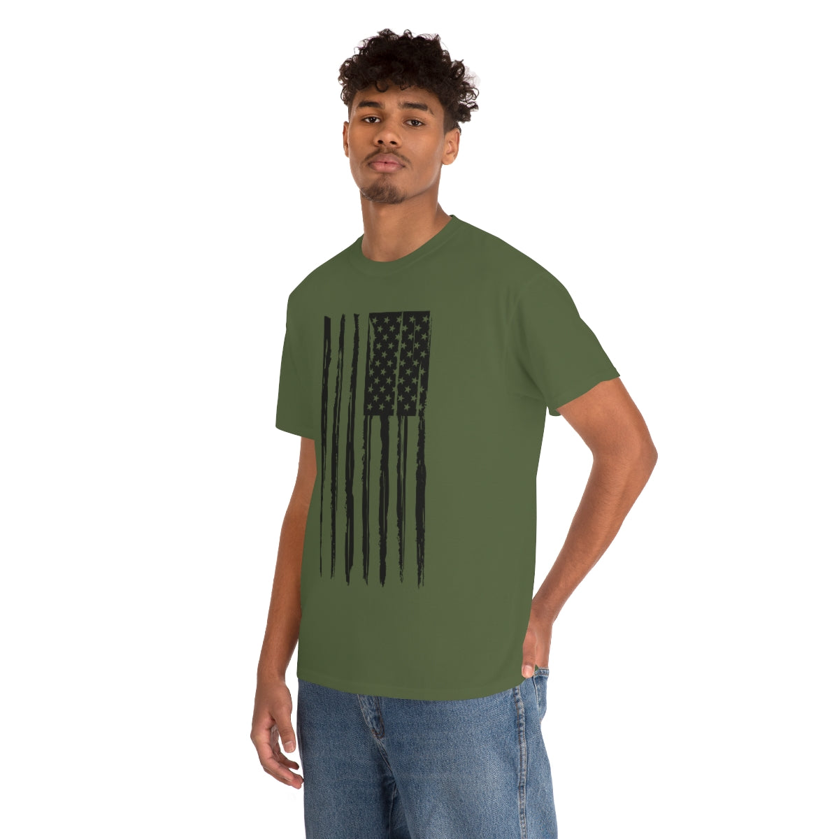 "Black Vertical Flag" Unisex Heavy Cotton Tee