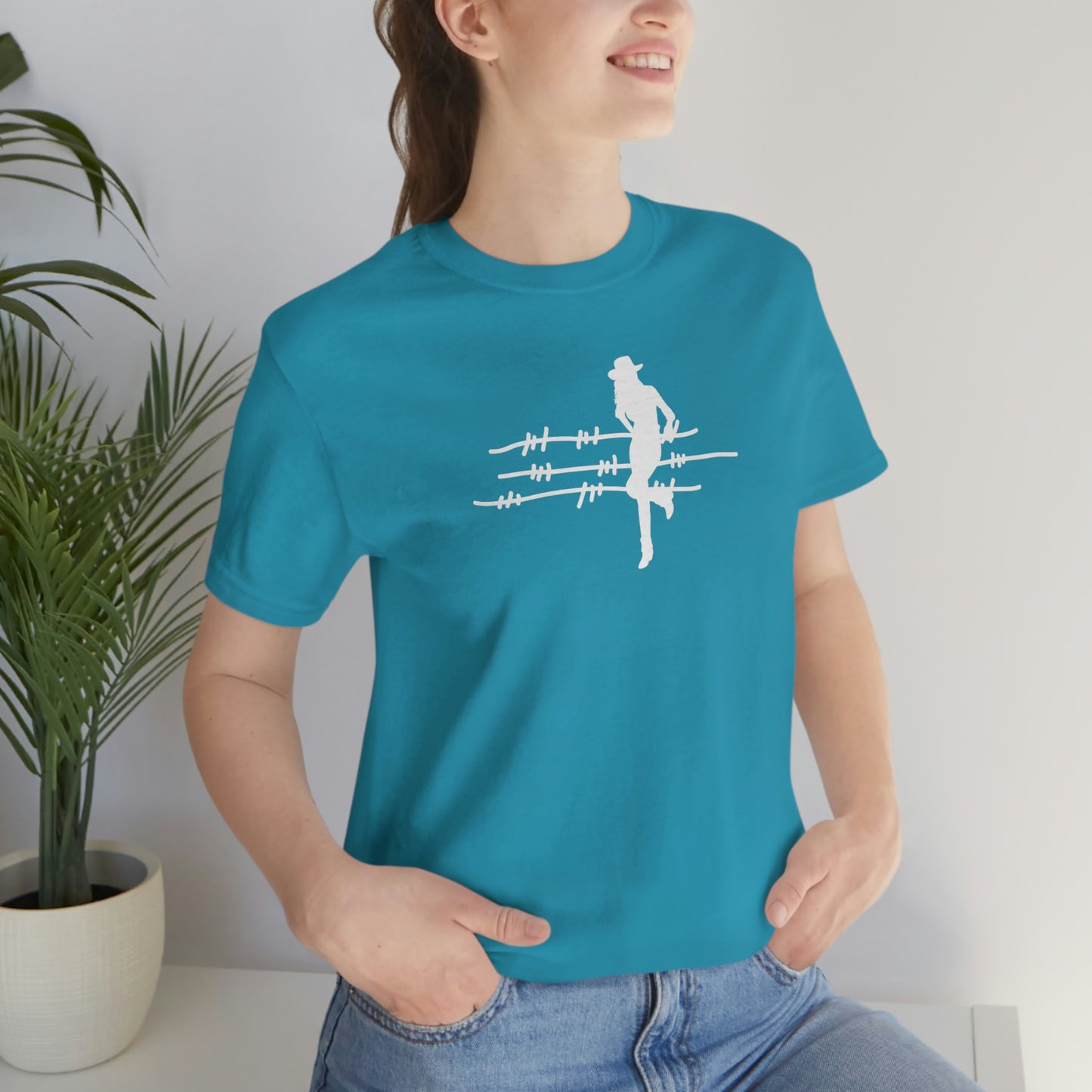 "On The Fence" (white image) Unisex Jersey Short Sleeve Tee