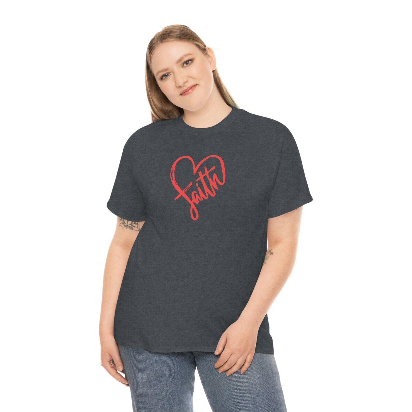 "Red Faith Heart" Unisex Heavy Cotton Tee
