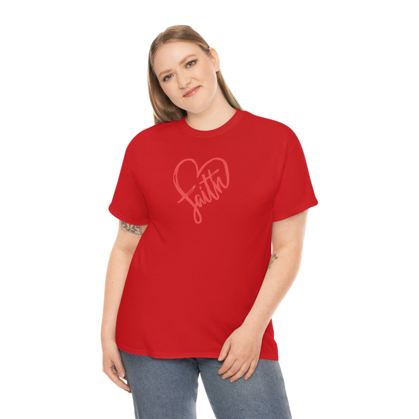 "Red Faith Heart" Unisex Heavy Cotton Tee