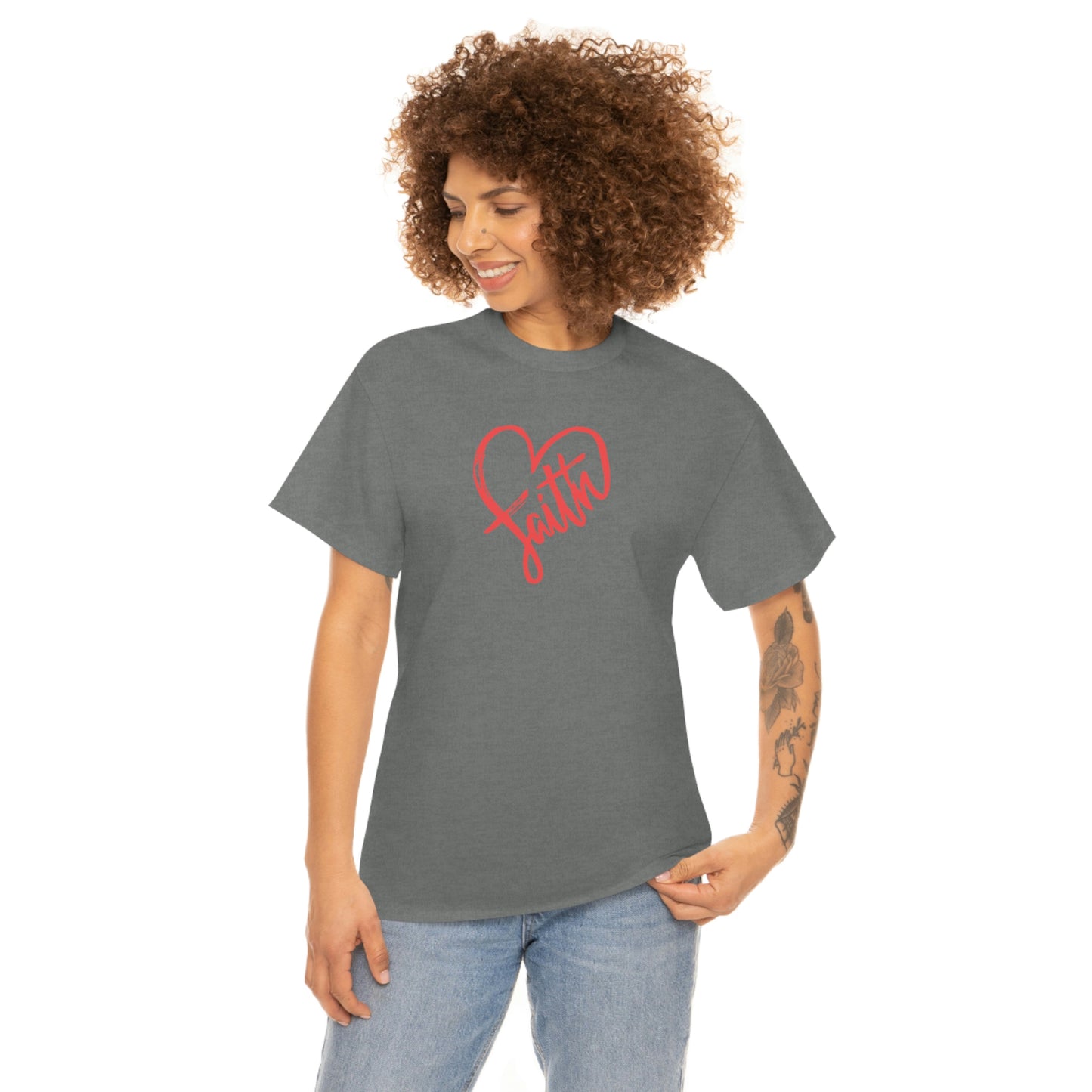 "Red Faith Heart" Unisex Heavy Cotton Tee