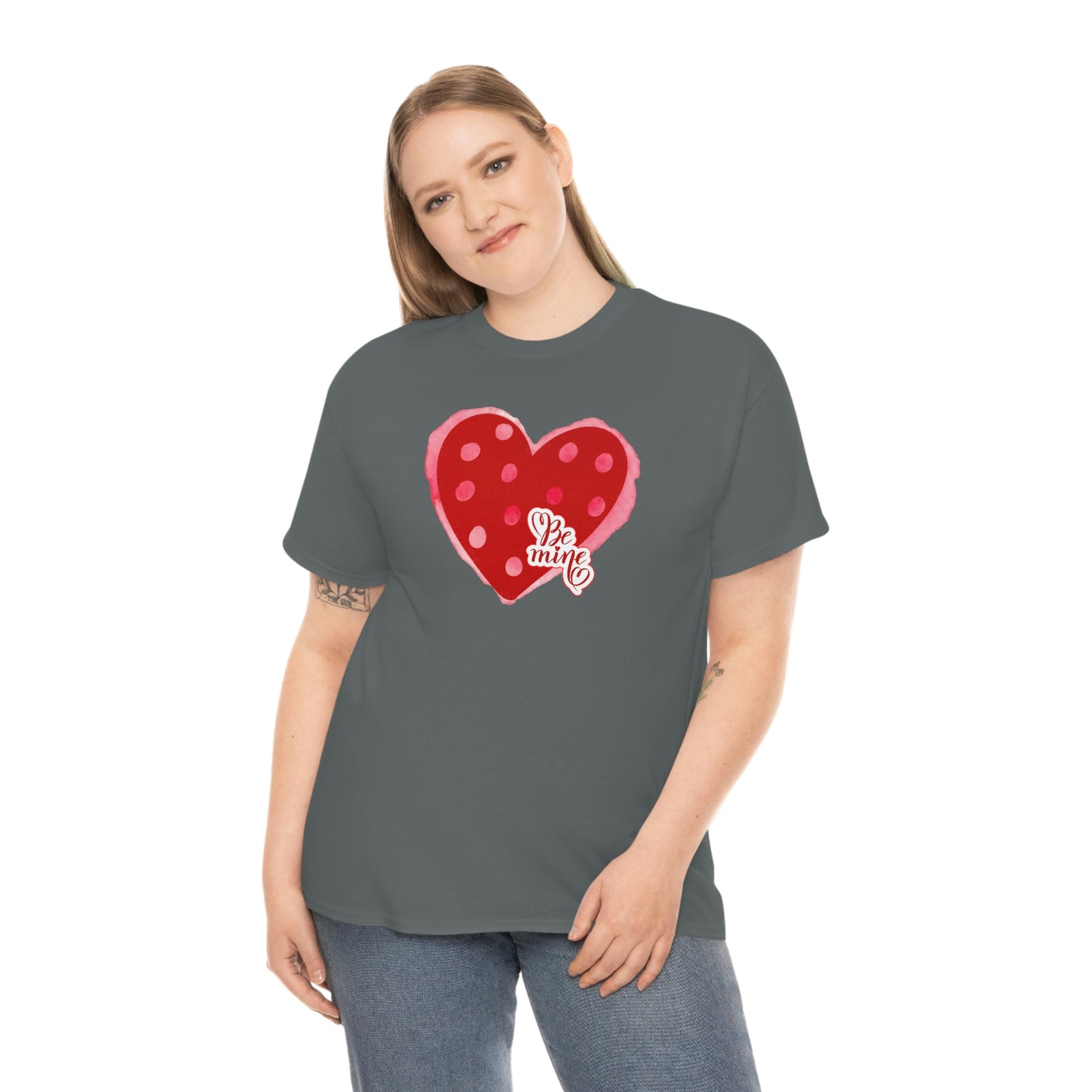 "Be Mine" Polka Dot Heart" Unisex Heavy Cotton Tee