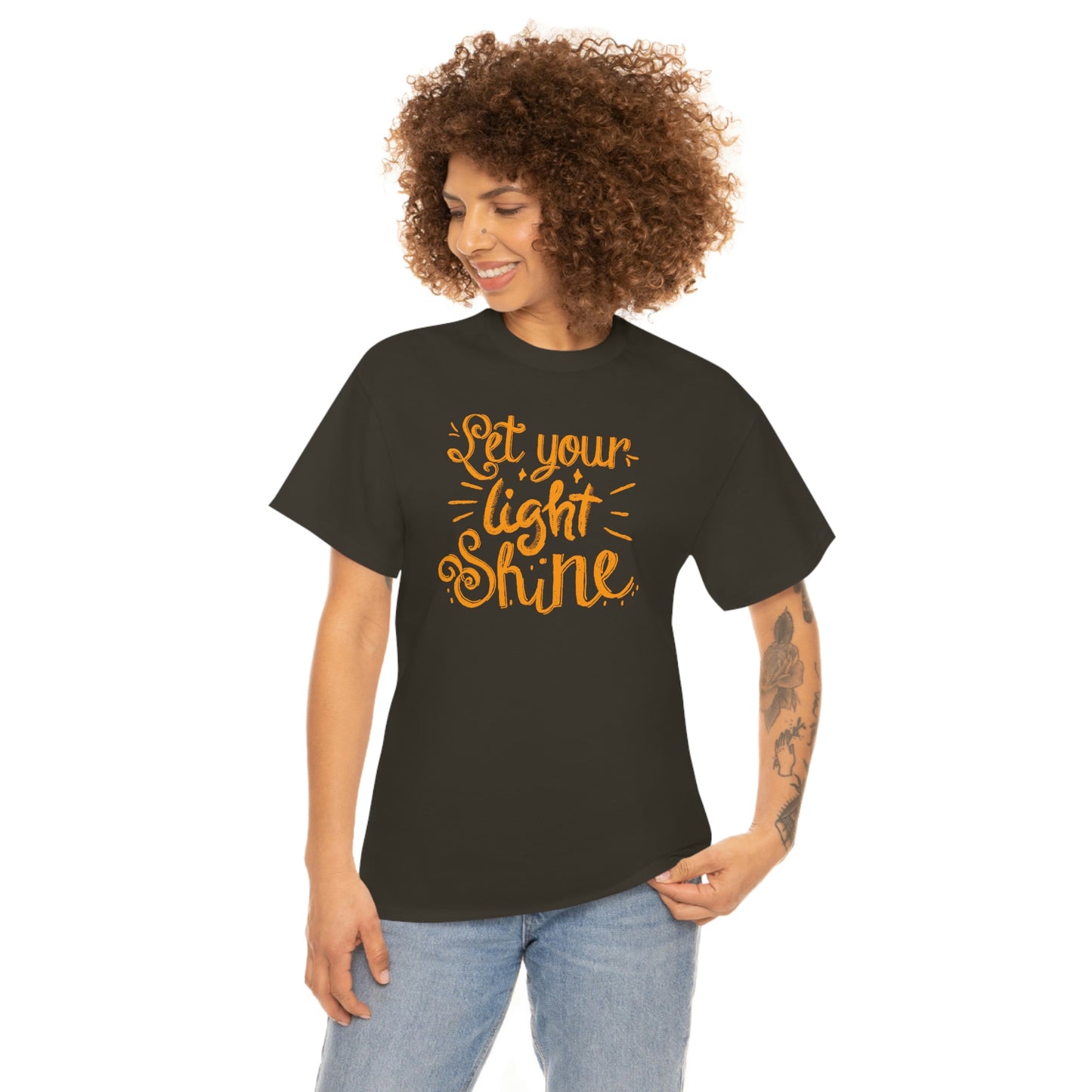 "Let You're Light Shine" (orange font) Unisex Heavy Cotton Tee