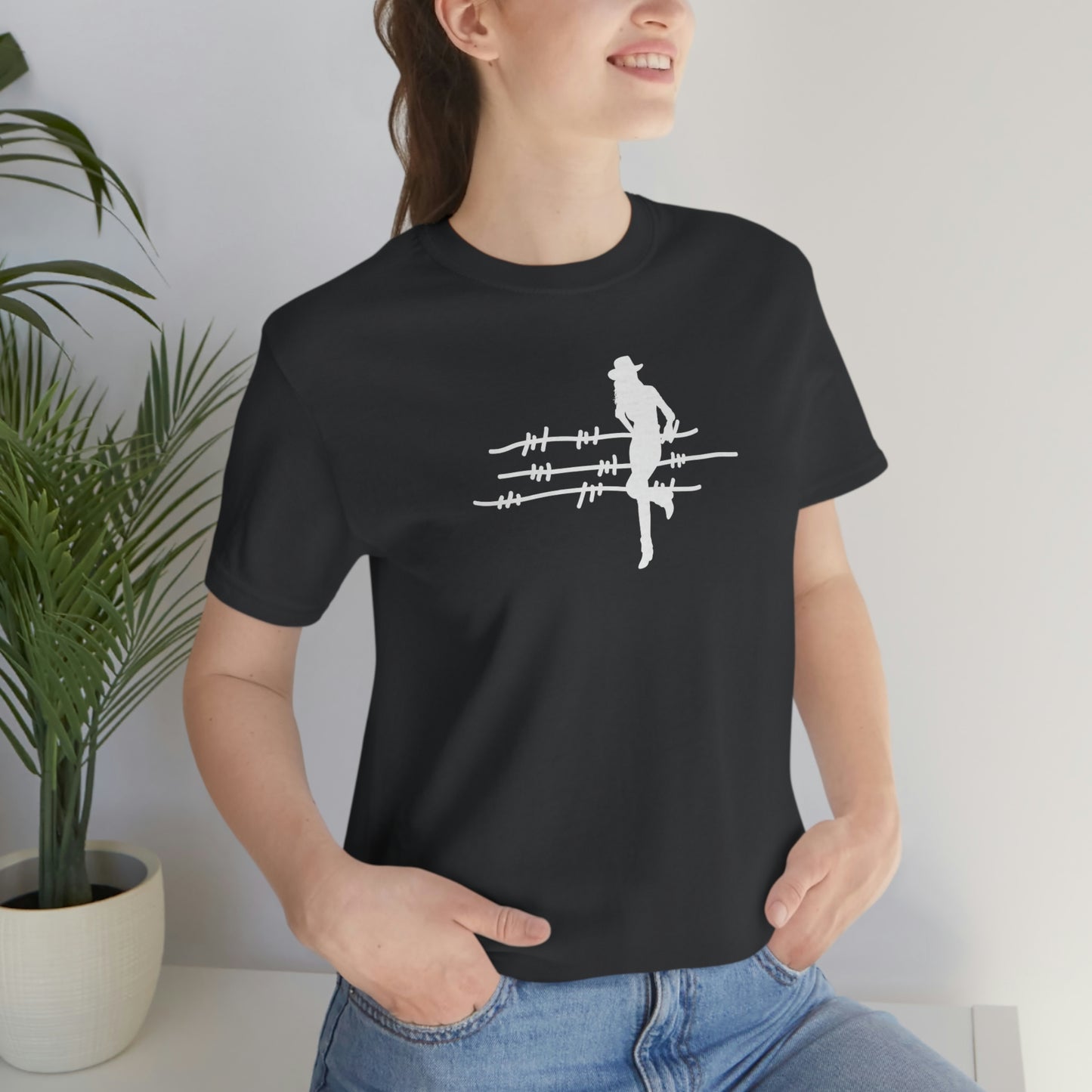 "On The Fence" (white image) Unisex Jersey Short Sleeve Tee