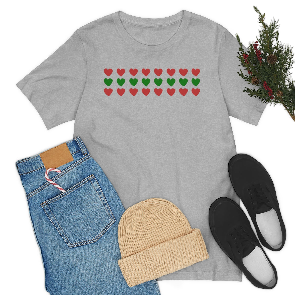 "Christmas Hearts" Unisex Jersey Short Sleeve Tee