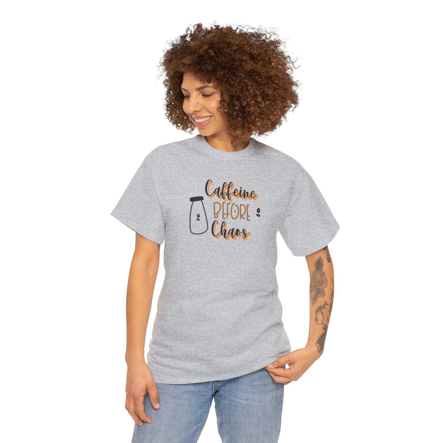 "Caffeine before Chaos" Unisex Heavy Cotton Tee