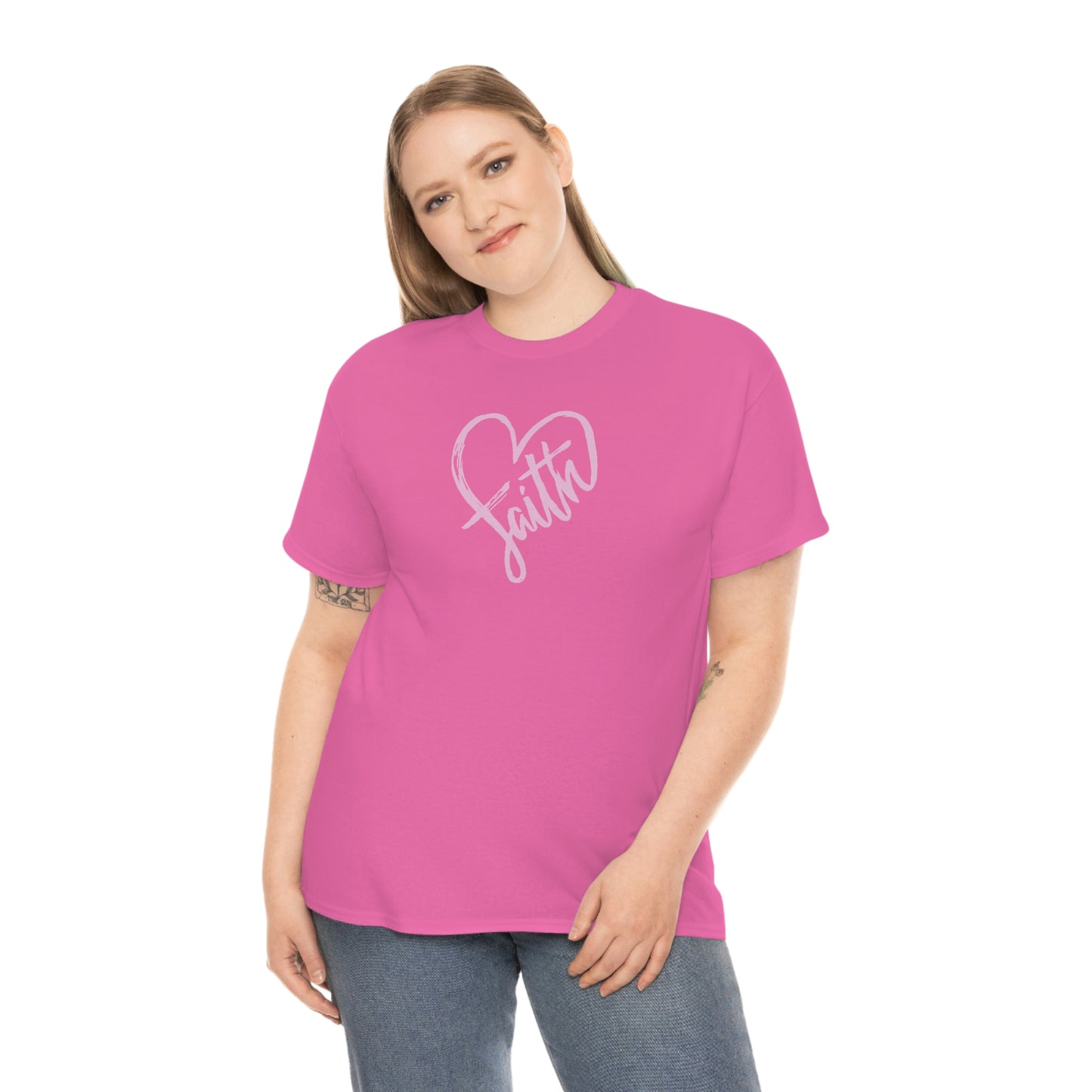 "Pink Faith Heart" Unisex Heavy Cotton Tee