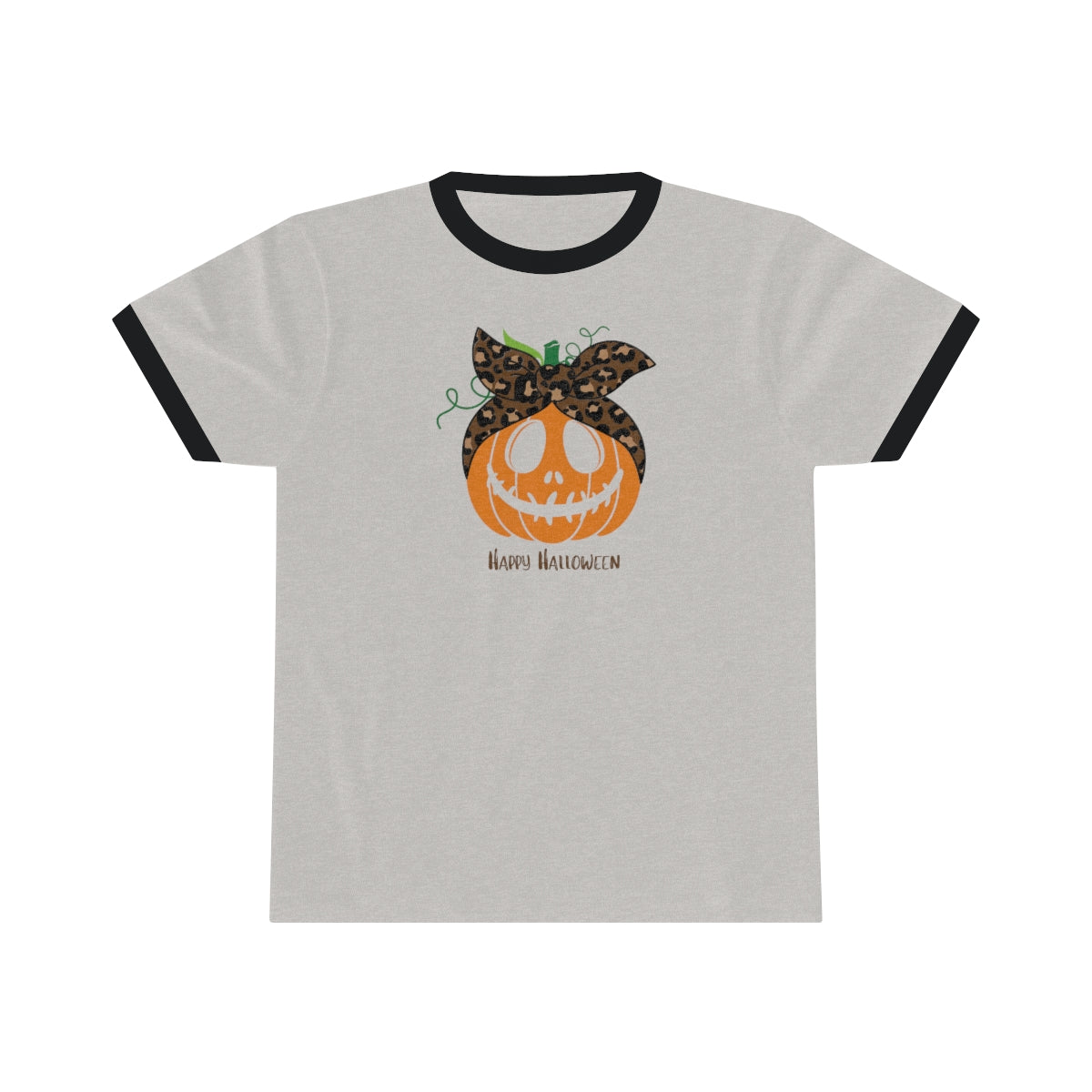 Scarfed Pumpkin "Happy Halloween" Unisex Ringer Tee