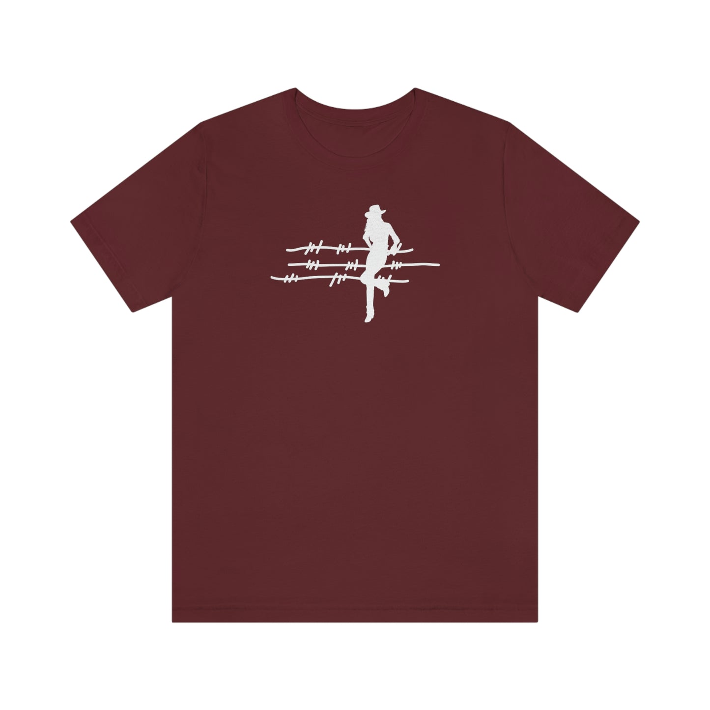 "On The Fence" (white image) Unisex Jersey Short Sleeve Tee
