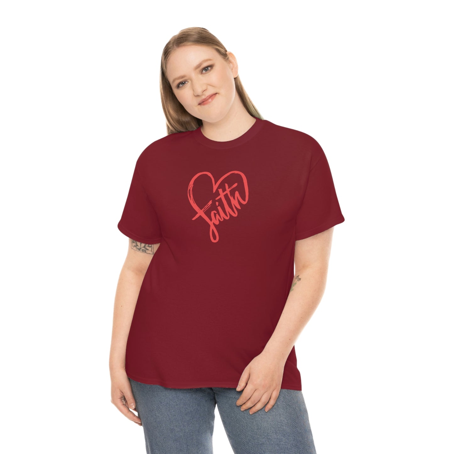 "Red Faith Heart" Unisex Heavy Cotton Tee