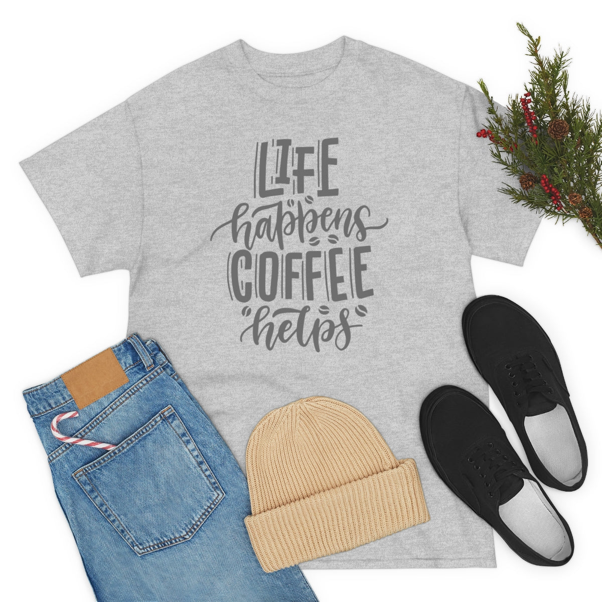 "Life Happens Coffee Helps" Unisex Heavy Cotton Tee