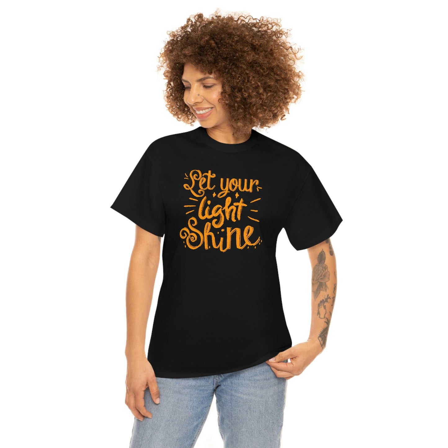 "Let You're Light Shine" (orange font) Unisex Heavy Cotton Tee