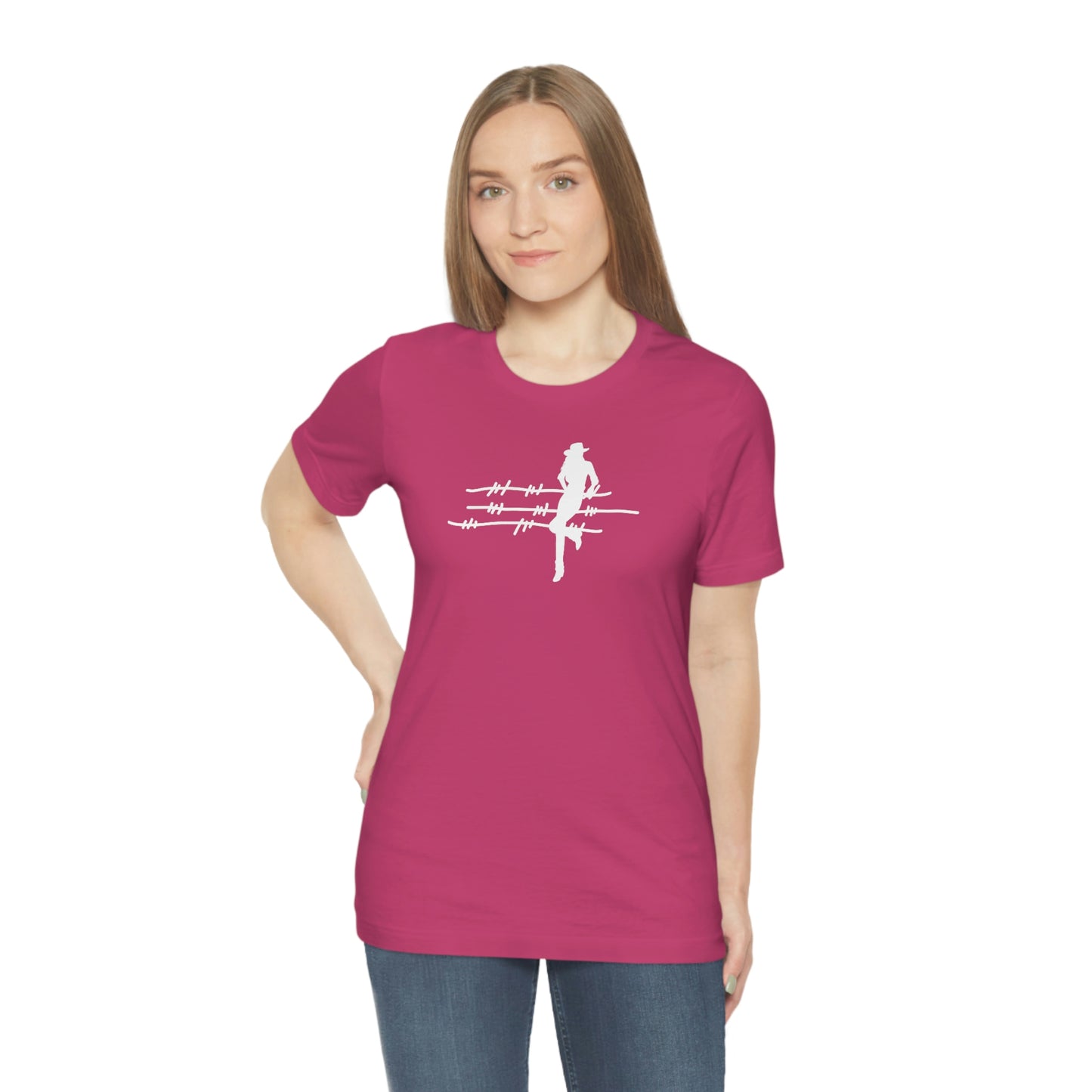 "On The Fence" (white image) Unisex Jersey Short Sleeve Tee