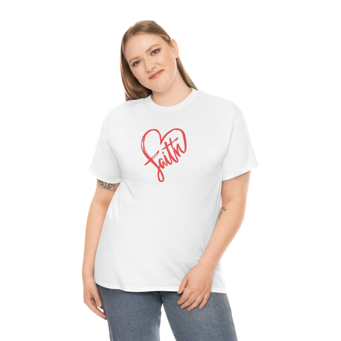 "Red Faith Heart" Unisex Heavy Cotton Tee