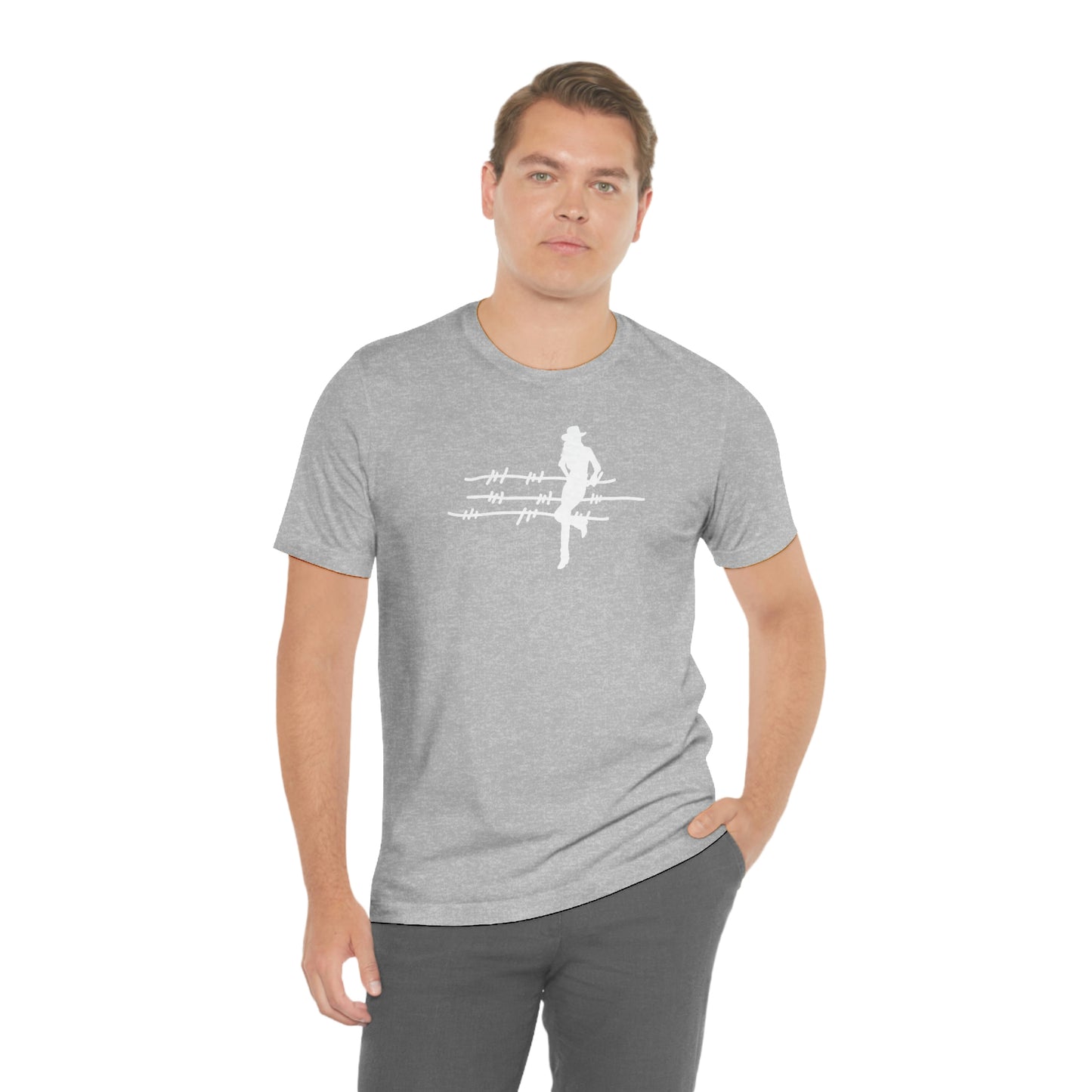 "On The Fence" (white image) Unisex Jersey Short Sleeve Tee