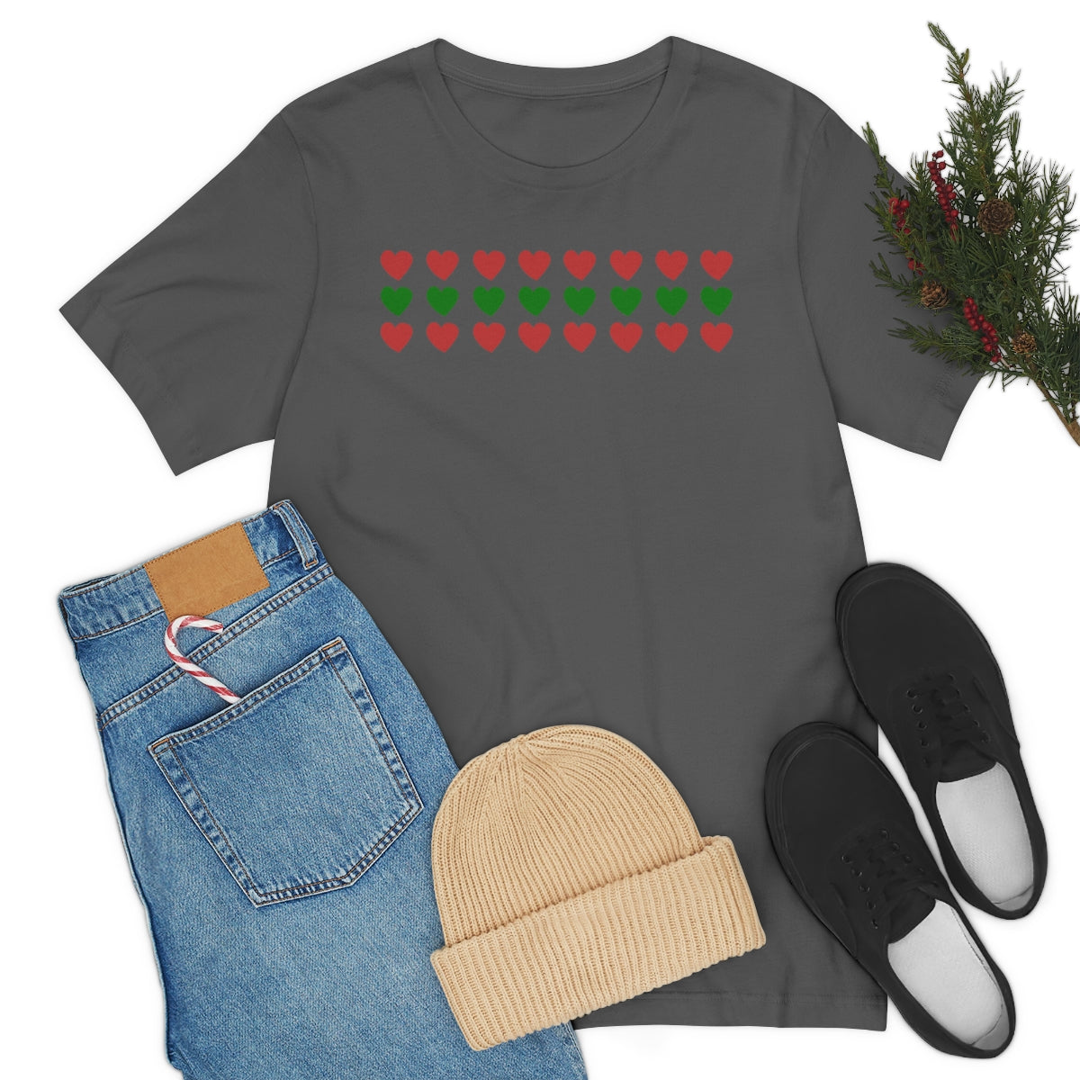 "Christmas Hearts" Unisex Jersey Short Sleeve Tee