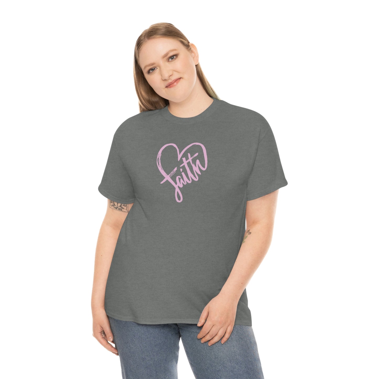 "Pink Faith Heart" Unisex Heavy Cotton Tee