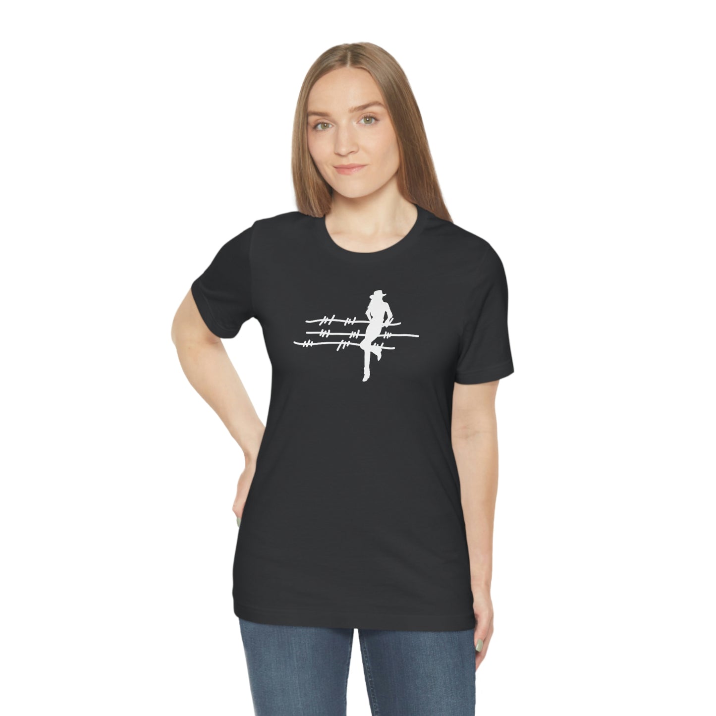 "On The Fence" (white image) Unisex Jersey Short Sleeve Tee