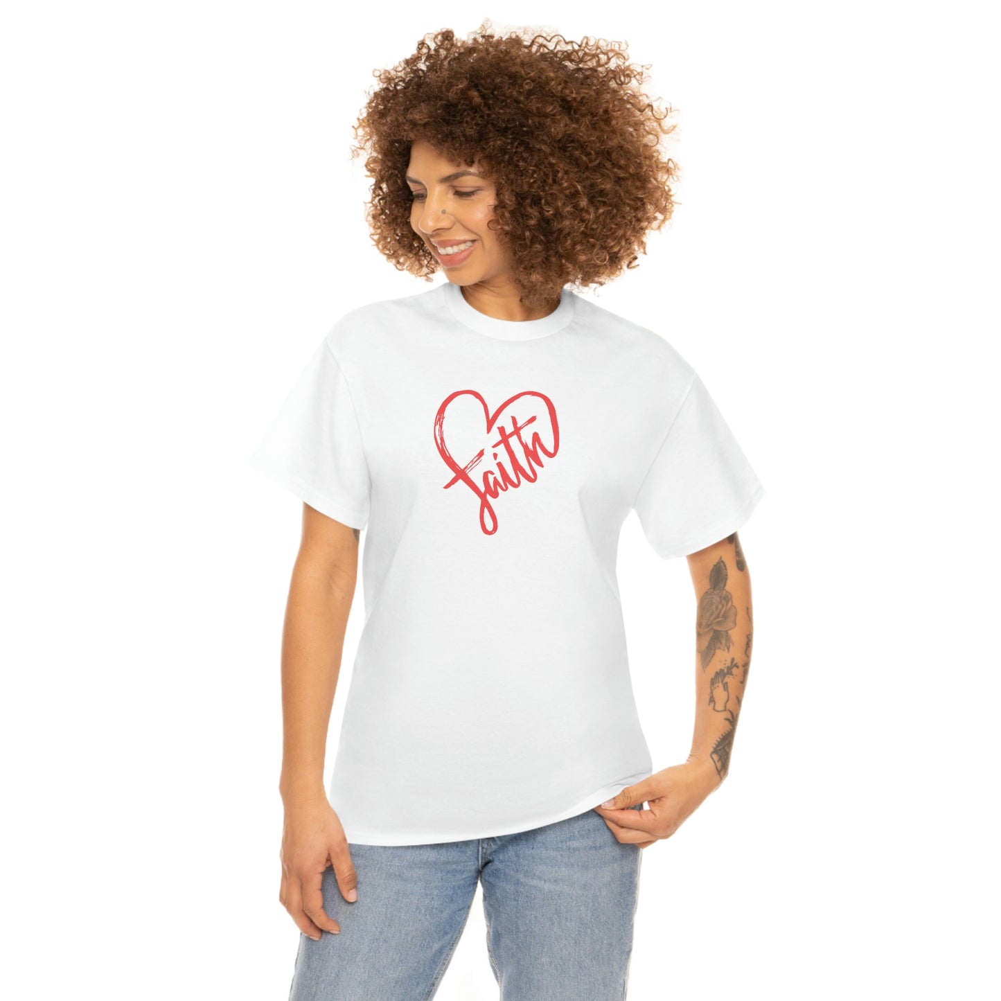 "Red Faith Heart" Unisex Heavy Cotton Tee
